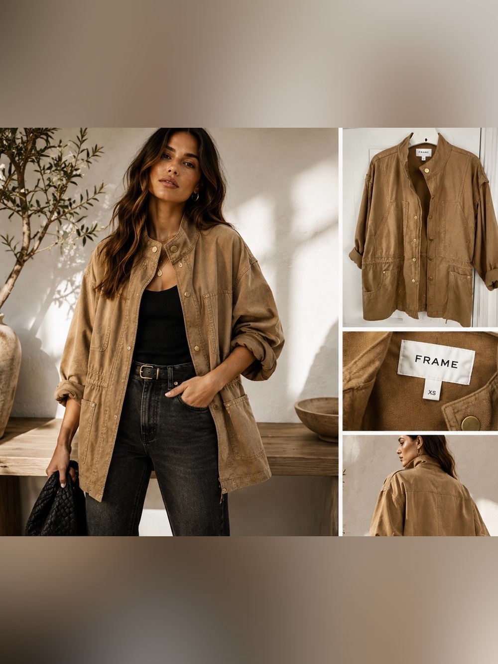 New FRAME Oversized Utility Chore Jacket Tan XS $368